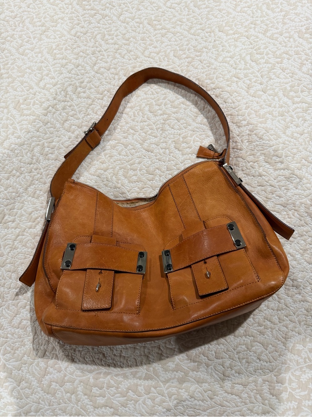 Women's Leather Shoulder Bag in Cognac - Sleek Everyday Hobo Ripani Italy
